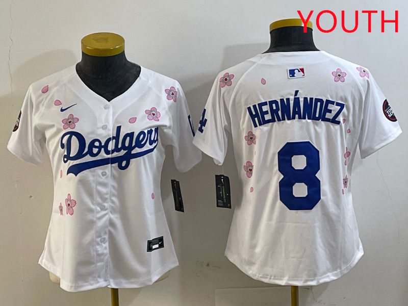 Youth Los Angeles Dodgers #8 Hernandez Sakura Edition 2025 Nike MLB Jersey style 1->youth mlb jersey->Youth Jersey